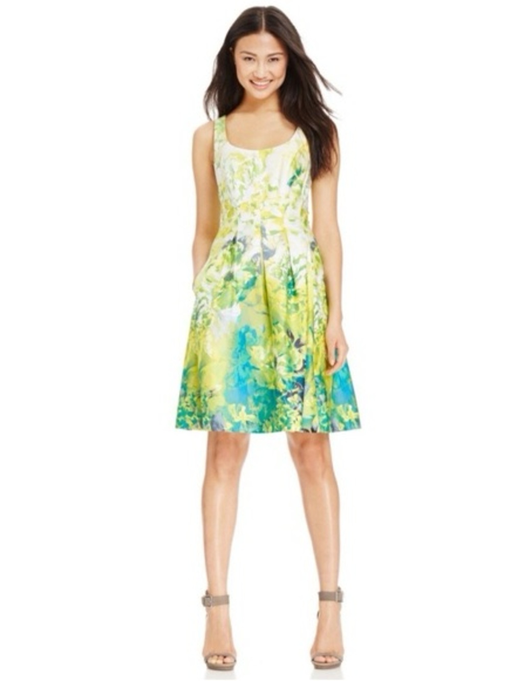 Nine West Floral Print Fit & Flare Dress Sleeveless Cocktail Women's Size 8